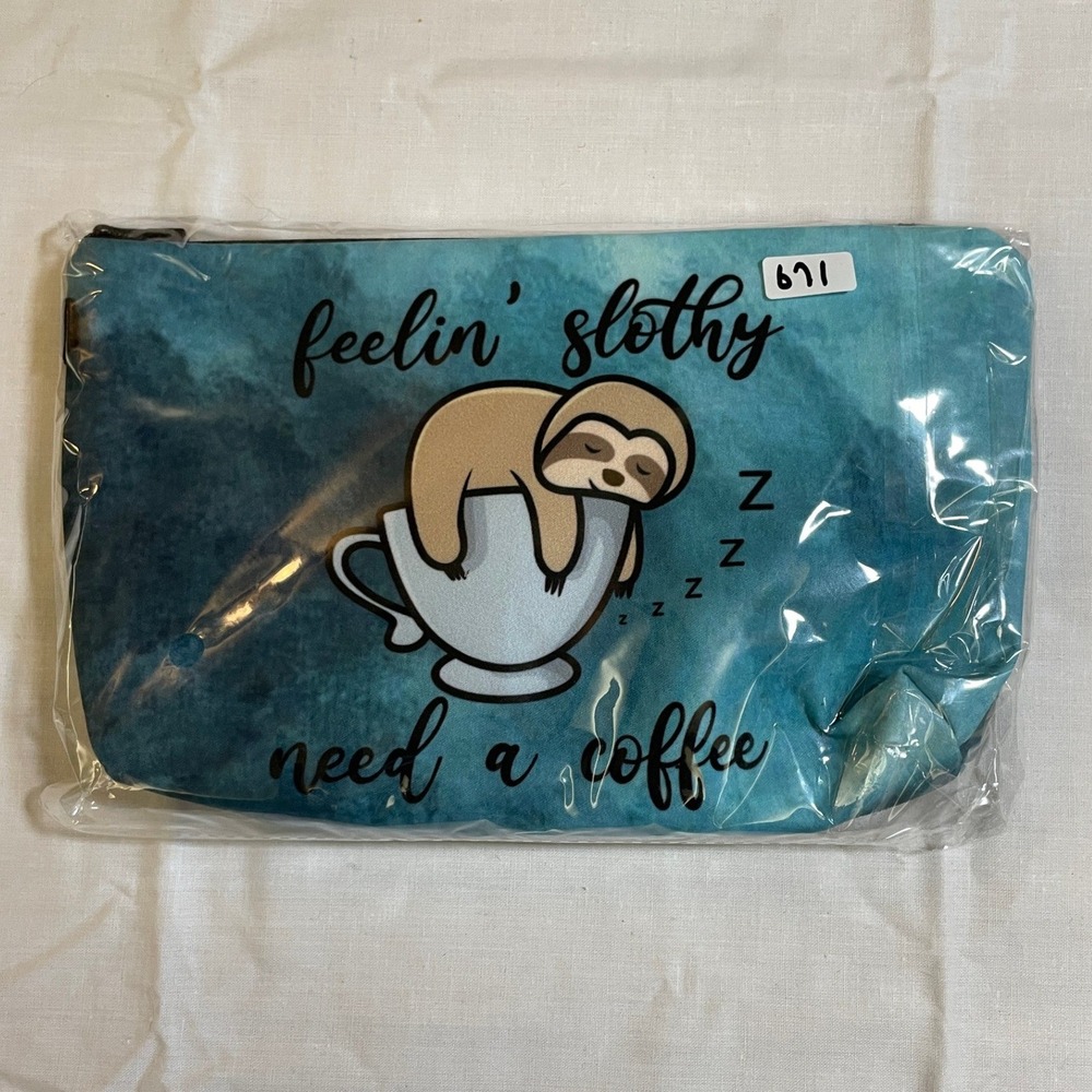 The Pouch Cosmetic Bag Unisex OS Teal NWT Sloth Coffee Tie Dye Zipper Pouch